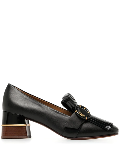 TORY BURCH MULTI LOGO KILTIE HEELED LOAFERS 