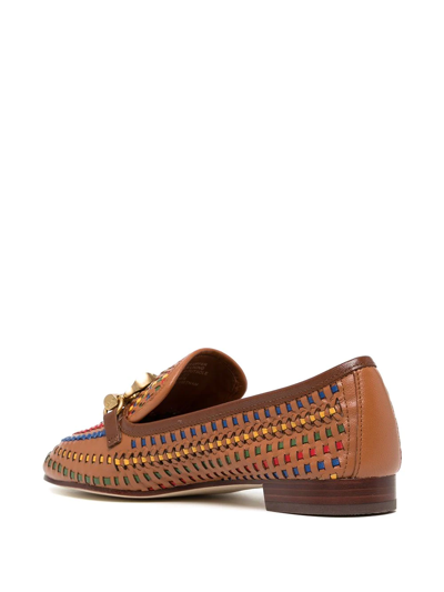 Shop Tory Burch Jessa Woven Leather Loafers In Braun