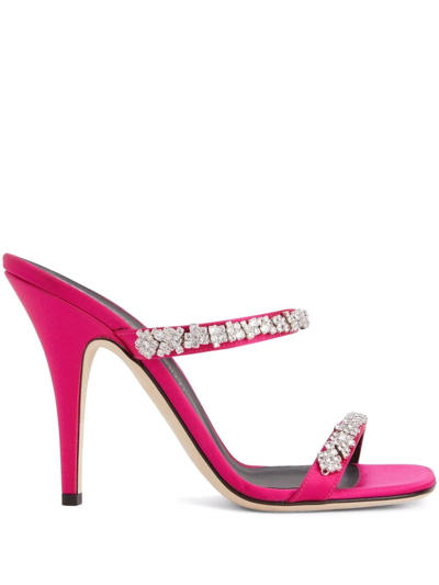 Shop Giuseppe Zanotti Dunite Crystal-embellished Satin Sandals In Pink