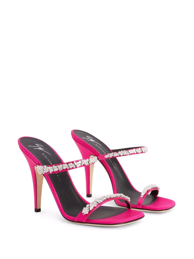 Shop Giuseppe Zanotti Dunite Crystal-embellished Satin Sandals In Pink