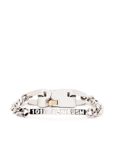 Shop Alyx Rollercoasted Buckle-detail Bracelet In Silver