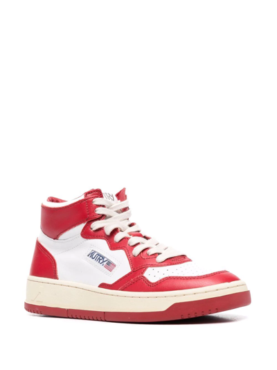 Autry Medalist Low Mid-top White Leather Sneakers In Red
