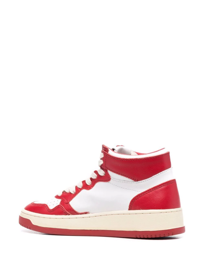 Autry Medalist Low Mid-top White Leather Sneakers In Red