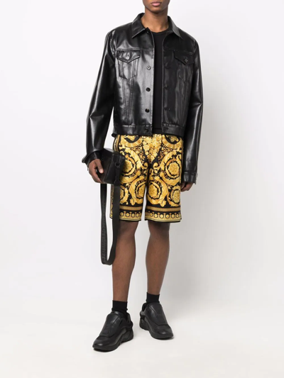 Versace Knee-length Black And Gold Silk Shorts With Barocco Print In Schwarz