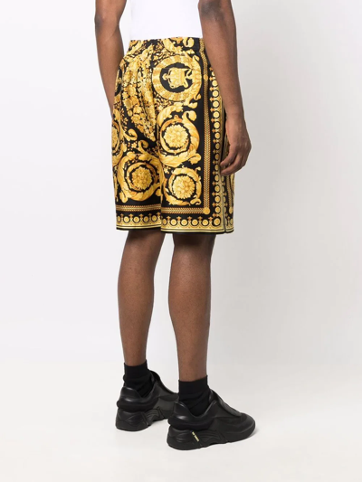 Versace Knee-length Black And Gold Silk Shorts With Barocco Print In Schwarz