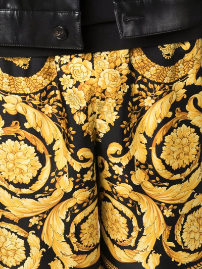 Versace Knee-length Black And Gold Silk Shorts With Barocco Print In Schwarz