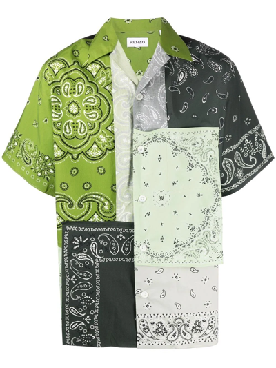 Shop Kenzo Bandana-patchwork Short-sleeve Shirt In Grün