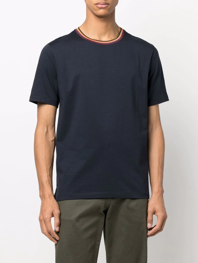 Shop Paul Smith Stripe-trim Organic Cotton T-shirt In Blau