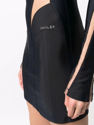 Shop Mugler Sheer-panel Long-sleeve Minidress In Schwarz