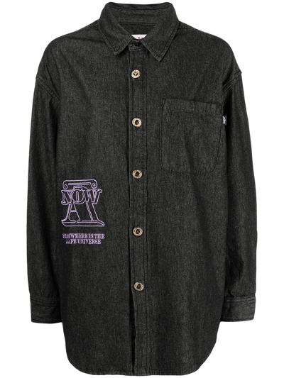 Shop Aape By A Bathing Ape Embroidered-logo Oversized Shirt In Schwarz