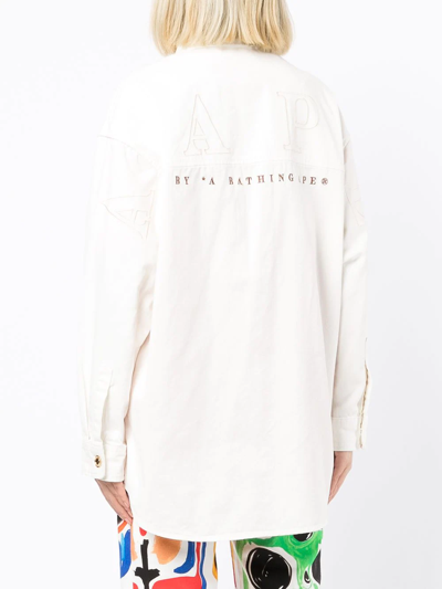 Shop Aape By A Bathing Ape Embroidered-logo Oversized Shirt In Weiss
