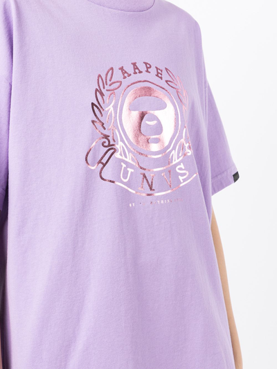 Shop Aape By A Bathing Ape Metallic Logo-print T-shirt In Violett