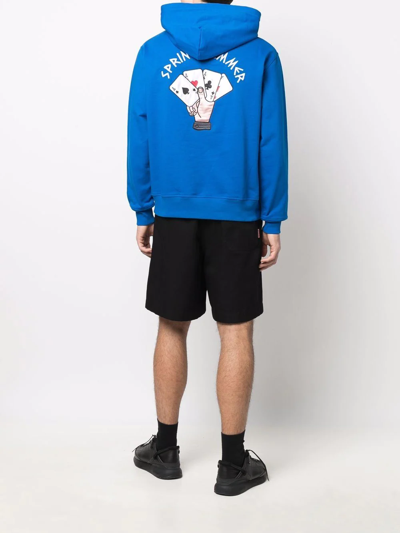 Just Don Contrasting Embroidery Cotton Hoodie In Blau