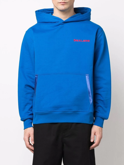 Just Don Contrasting Embroidery Cotton Hoodie In Blau