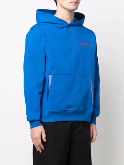 Just Don Contrasting Embroidery Cotton Hoodie In Blau