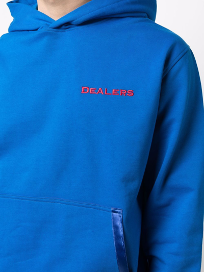 Just Don Contrasting Embroidery Cotton Hoodie In Blau