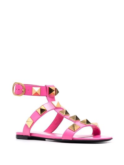 Shop Valentino Roman Stud Flat Sandals In Rosa