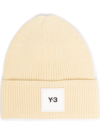 Shop Y-3 Logo-patch Knitted Beanie In Gelb