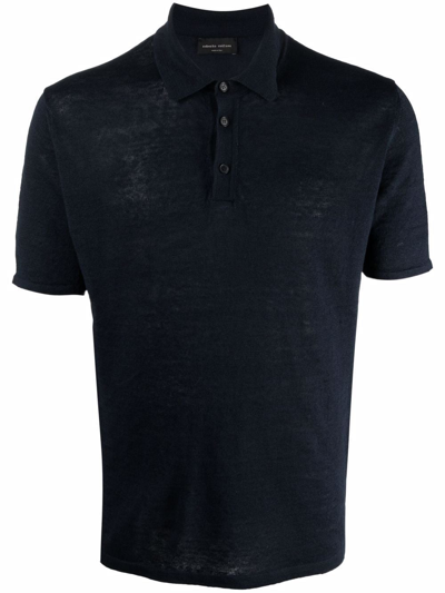 Shop Roberto Collina Short-sleeve Linen Polo Shirt In Blau