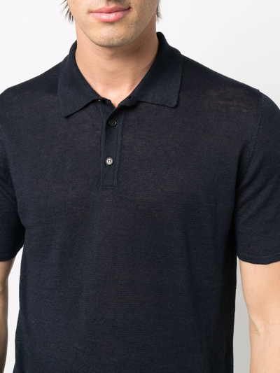 Shop Roberto Collina Short-sleeve Linen Polo Shirt In Blau