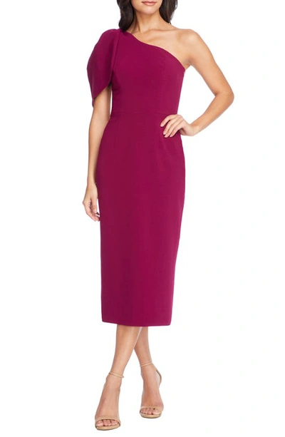 Shop Dress The Population Tiffany One-shoulder Midi Dress In Dark Magenta