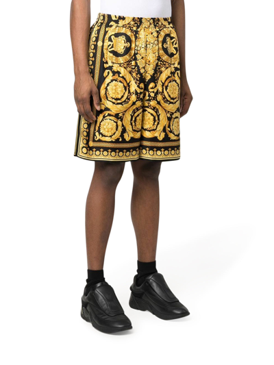 Shop Versace Barocco Print Shorts In Black