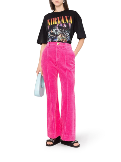 Shop Ganni Corduroy Flared Trousers In Pink & Purple