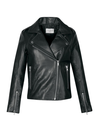 Shop Sandro Women's Lambskin Biker Jacket In Black