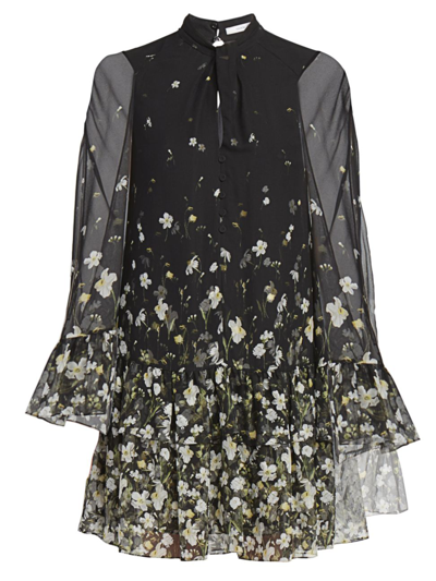 Shop Erdem Concette Daffodil Ditsy Print Mini Dress In Black White
