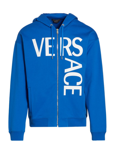 Shop Versace Men's Logo Zip Hoodie In Sapphire
