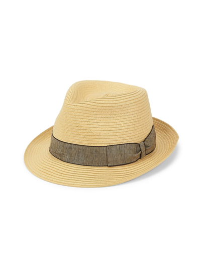 Shop Saks Fifth Avenue Men's Collection Straw Fedora Hat In Sesame