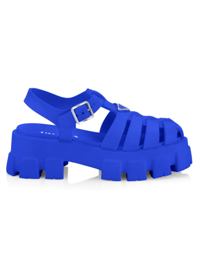 Shop Prada Rubber Cage Platform Sandals In Azzurro