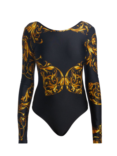 Shop Versace Jeans Couture Women's Garland Long-sleeve Bodysuit In Black Gold