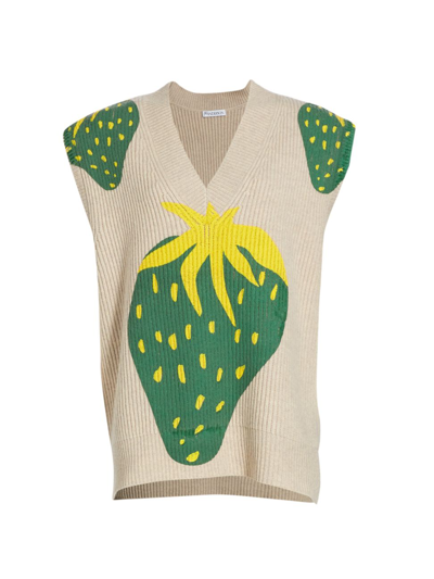 Shop Jw Anderson Strawberry Graphic Sweater Vest In Natural Green