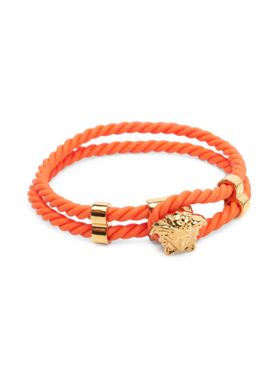 Shop Versace Men's Medusa Braided Bracelet In Bright Coral