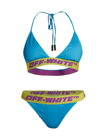 Shop Off-white Triangle Logo Band Bikini Set In Blue