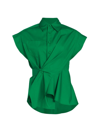 Shop Aknvas Women's Stella Asymmetric Wrap Shirt In Forest Green