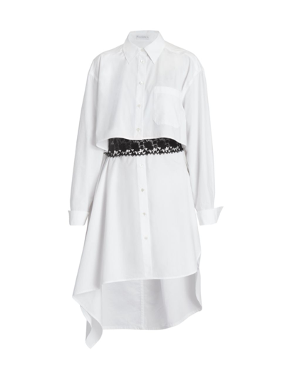 Shop Jw Anderson Lace Insert Shirtdress In White Black