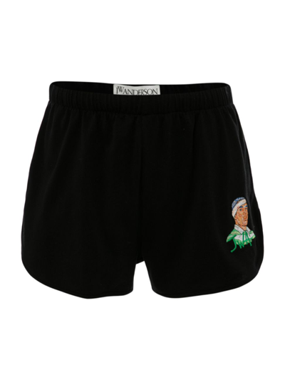 Shop Jw Anderson Embroidered Rugby Running Shorts In Black
