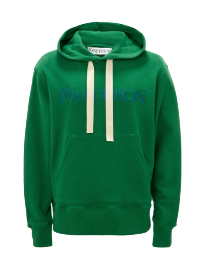 Shop Jw Anderson Classic Embroidered Logo Hoodie In Green