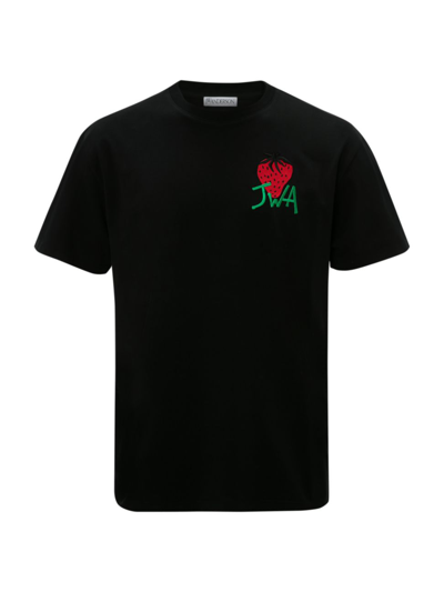 Shop Jw Anderson Embroidered Strawberry T-shirt In Black