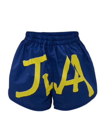 Shop Jw Anderson Men's Jwa Logo Swim Shorts In Navy Yellow