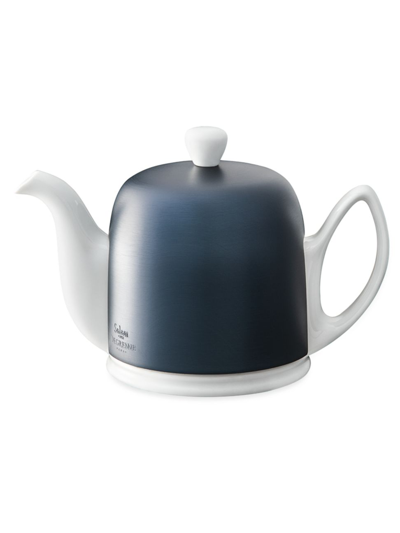 Shop Degrenne Paris Salam Porcelain & Stainless Steel Teapot In White Blue