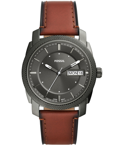 Shop Fossil Men's Machine Brown Leather Strap Watch 42mm