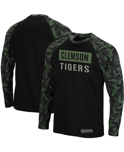 Shop Colosseum Men's  Black And Camo Clemson Tigers Oht Military-inspired Appreciation Big And Tall Raglan In Black/camo