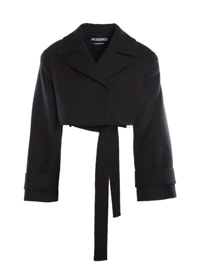 Shop Jacquemus Picchu Belted Cropped Jacket In Black
