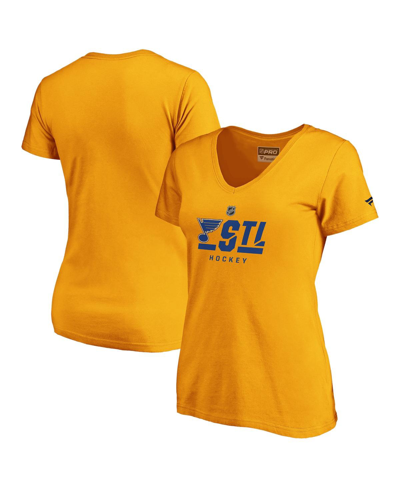 Shop Fanatics Women's  Gold St. Louis Blues Authentic Pro Secondary Logo V-neck T-shirt