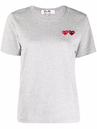 Shop Comme Des Garçons Play Double-heart Cotton T-shirt In Grey
