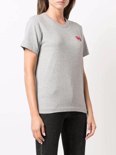 Shop Comme Des Garçons Play Double-heart Cotton T-shirt In Grey