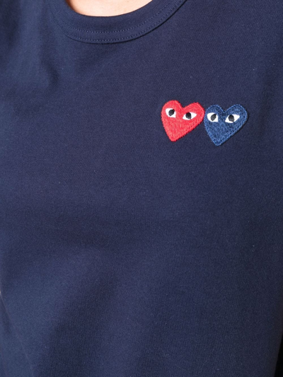 Shop Comme Des Garçons Play Double-heart Cotton T-shirt In Blue